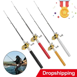 Ruten Mini-Angelrute Tragbare Taschen-Teleskopstange Stiftform Gefaltete Angelrute mit Rollenrad für das Angeln im Flusssee im Freien