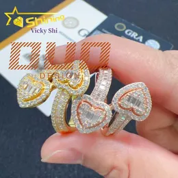 Prezzo di fabbrica in argento 925 a forma di cuore Anello hip hop di lusso personalizzato uomo donna anello di fidanzamento in moissanite ghiacciato