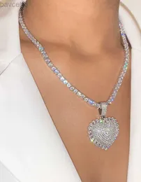 قلادة قلادة 2021 Iced Out Bling Women Jewelry Micro Pave 5A Cz Zirconia big Heart Pendant Tennis Necklace 240302