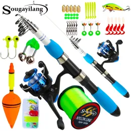 Combo Sougayilang 1.0M3.0M Fishing Rods and Reels Travel Telescopic Spinning Fishing Rod Set with Accessories Full Fishing Tackle Kit