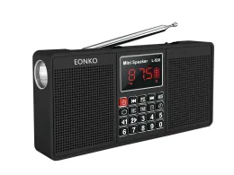 스피커 Eonko L528 Bluetooth AM FM TF USB 핸즈프리 보조 레코더 손전등 시계 알람 유형 C와 함께 다중 기능 스테레오 라디오 스피커