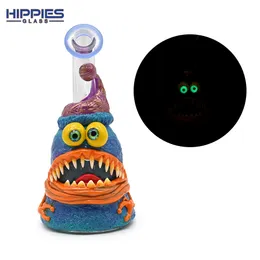 1pc,6.2in,Glass Water Pipe With Cute Monster,Borosilicate Glass Bongs,Hand Painted,Evil Eyes With Glow In Dark,Suitable For Holiday Gifts,Glass Hookah