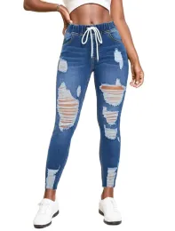 Jeans 2023 Autunno Nuove donne Elastico in vita Jeans strappati Moda Skinny High Stretch Denim Pantaloni a matita Casual Slim Jeans da donna S2XL