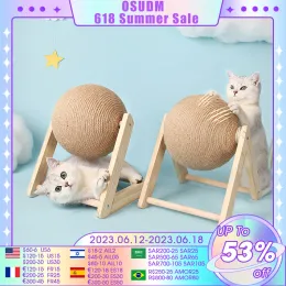 Brinquedos osudm gato coçar bola brinquedos sisal corda scratcher bola interativo gato brinquedo gatinho moagem patas suporte de madeira itens de móveis para animais de estimação