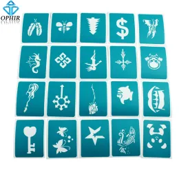 Stencils OPHIR Reusable 20PCS Airbrush Templates Henna Feather & Butterfly Glitter Tattoo Stencils Set for Halloween Body Paint _STE002