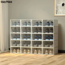 20Pcs Shoe Rack Shoes Storage Organizer System Transparent Shoe Cabinet Furniture Stackable Sneaker Box Display Case Storage Box 240229