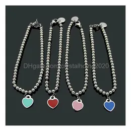 العلامة التجارية الكلاسيكية T Bracelet Fashion Round Bead Single Peach Heart Pink Green Blue Red Drop Drop Hear 18K Gold Beaded Beader