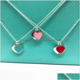 Anyclassic Love Naszyjnik Kobieta 925 Sterling Sier Sier Red Heart Emalid Blue Clavicle Cain Wisiant z Dhtgs Dhtgs