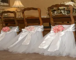 Pure White Tutu Tulle Chair Sashes Satin Bow Sash Custom Made Chair Skirt Ruffles Wedding Decorations Chair Covers Birthday Party 4398629