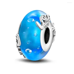 Loose Gemstones Magic Beads Fit Bracelet Deep Blue Bubble Murano Glass Love Charm 925 Sterling Silver Women's Exquisite Jewelry Gift