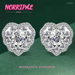 Stud Earrings HORRIPAL DVVS1 Round Moissanite Heart Shape S925 Silver 18k Platinum Plated Bright Ear Gift To Women GRA Certified