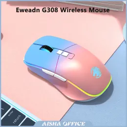 Möss EWEADN G308 Wireless Mouse 2.4 GHz Threemode Mute Ergonomics RGB Light Rechargeble Gaming Mouse för PC Office Computer Laptop