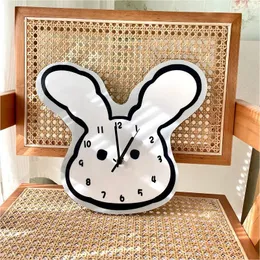 Wall Clocks Cartoon Ears Creative Decoration Hanging Clock Silent White Kids Room Accessories Living Cute Gift 2024