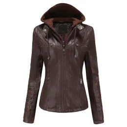 Giacche Mountainskin Nuova giacca in pelle da donna Cappotto autunno-inverno Giacche in pelle PU Capispalla da moto Blazer con cappuccio Donna