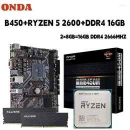 Płyty główne Onda B450 Zestaw płyty głównej z Ryzen 5 2600 R5 CPU Procesor DDR4 16 GB (2 8GB) 2666 MHz Pamięć AM4 B450m Zestaw