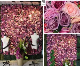 Dekorativa blommor Tongfeng Purple Pink Artificial Silk Rose Pion 3D Flower Wall Panels Bakgrund Runner Wedding Stage Decoration With Green 2024302