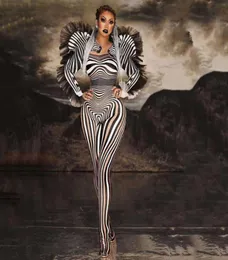 New Fashion Zebra Pattern Jumpsuit Women Singer Sexy Stage Outfit Bar DS Dance Cosplay Bodysuit Performance Show Costume3112907