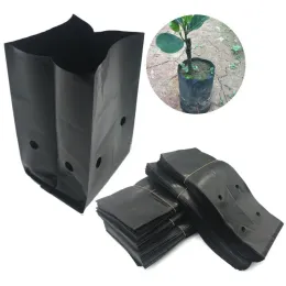 Kit 100st Pe Black Plastic Nursery Påsar Växt VÄRKARSKROKER SPANGLING Odlingsväska med hål för trädgårdsmaterial