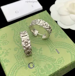 Classic Siilver Hoop Earrings Flower Interlocking Letter Pendant Studs Retro Designer Eardrops for Women Lovers Gift Jewelry