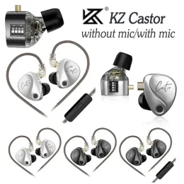 Hörlurar KZ Castor Wired in Ear Hörlurar Dynamisk brusreducerande hörlur 3,5 mm Plug Stereo Earbuds Foam Ear Tips med MIC för scenen