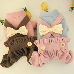 Rompers Pet Dog Clothes Autumn and Winter New Neddy Bear Puppies Cats Bloomers Bow Suspenders Lämpliga för små och medelstora hundar