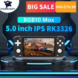 플레이어 powkiddy rgb10max 레트로 오픈 소스 비디오 게임 콘솔 5 인치 IPS 화면 RK3326 지원 Bluetooth Wi -Fi Children Gift 3D Rocker