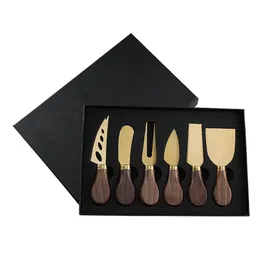Premium Exquisite Stainless Steel Cheese Knives Set Fork Spreader Collection Walnut Handle Slicer with Gift Box 240226