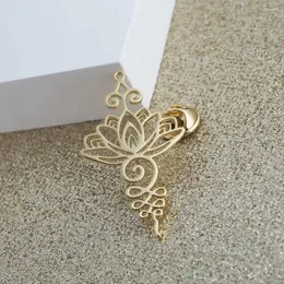 Brooches Fashion Stainless Steel Lotus Unalome Brooch Yoga Chakra Symbol Flower Of Life Butterfly Buckle Pin Jewelry For Women