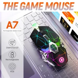 Mäuse A7 Kabellose Gaming-Maus, wiederaufladbar, stumm, Büromaus, optisch, 2,4 G USB, ergonomisch, 1600 DPI, LED-Hintergrundbeleuchtung, leise Mäuse für PC, Laptop