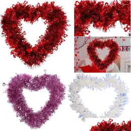 Decorative Flowers Wreaths 30Cm Heart Shape Door Wreath Creative Heart-Shaped Garland Pet Pendants Valentine Day Decoration Drop Deliv Otexq