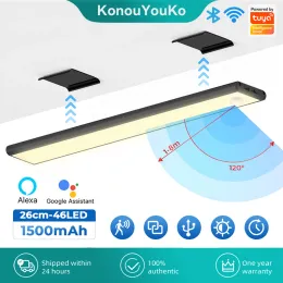 Kontrollera Tuya WiFi Smart LED -ljus Uppladdningsbart köksbelysning Infraröd PIR Motion Sensor LED Night Light App Voice For Alexa Google