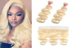 Brazylijskie dziewicze włosy 2 wiązki z koronkową felą koronkową 13x4 613 Blond Human Hair Extensions Blond 1030 cala3410469