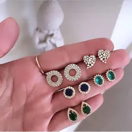 Ohrstecker Blau Grün Kristall Für Frauen Schmuck Mode Herz Runde Geometrische Liebe Ohrring Set Hochzeit Accesorios Mujer 2024