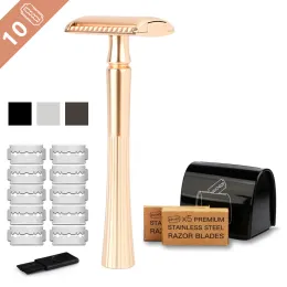 Blade Eco Dostum Güvenlik Jilet, Kadınlar İçin Yeniden Kullanılabilir Metal Çift Kenar Edici Rose Gold Altın Sürdürülebilir Tıraş Talers 10 Razor Blade ile Bayanlar İçin