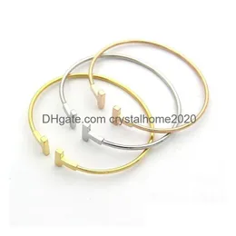 Men Esigner Bracelet Simple Smooth Double T For Women High Quality 316L Titanium Steel Cuff Jewelry Drop Delivery Dh0Dr