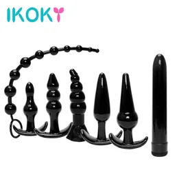 Ikoky 7 teile/satz Kombination Vibrator Butt Plug Sex Spielzeug Für Frauen Männer Klitoris Stimulator Anal Bead Anal Plug Sex Produkte Y19062905563059