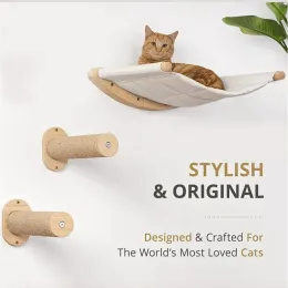 Scratchers Solid Wood Cat Scratching Climbing Post Ladder och Wallmontered Cat Hammock Bell Board Cat Hyllor Perche Pet Furniture Cat Toys