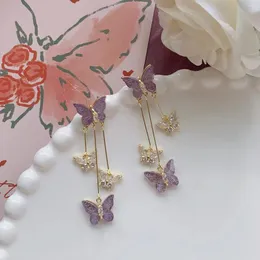 Dangle Earrings Fashion Shiny Rhinestone Butterfly For Women Elegant Pearl Long Tassel Chain Pendant Earring Wedding Jewelry