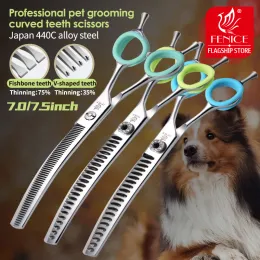 Scissors Fenice 7.0/7.5 inch Professional Dog Grooming Shears Curved Thinning Scissors for Cutiing JP 440C High Quality toilettage chien