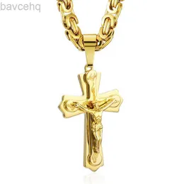Anhänger Halsketten Religiöse Jesus Kreuz Halskette für Männer Gold Edelstahl Kruzifix Anhänger mit Kette s Männlich Schmuck Geschenk 210721 240302