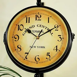 Wall Clocks 1pc Retro Hanging Clock Vintage Silent Double Sided Station Art