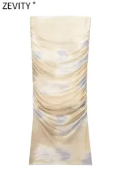 gonna Zevity Nuove Donne Moda Tie Dye Stampa Sottile Gonna Midi A Pieghe Faldas Mujer Femminile Chic Casual Estate Maglia Abiti QUN4218