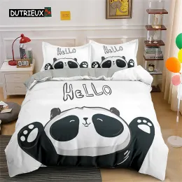 Set di biancheria da letto panda cartone animato set grazioso piumino bianco panda bianco panoramica apporter trapunte set decorazioni per la casa per bambini per bambini