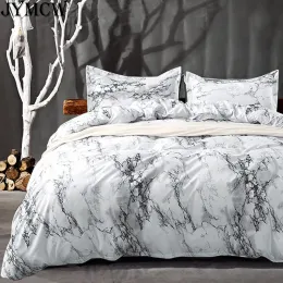 Set Schlafzimmer Bettwäsche (2/3 Stück Set) weißes Marmormuster gedrucktem Quiltabdeckung und Kissenbezug, Quiltabdeckung Kissenbezug (keine Laken) Ansässige Vorhänge