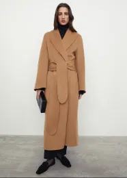 Jaquetas Totem * Lã Mulheres Casaco Longo 21 Temporada de Inverno Oversize Vneck Lether Mulheres Cardigen Belt Trench