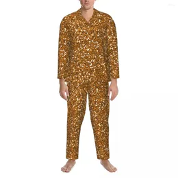 Herren-Nachtwäsche Bling Sparkle Autumn Gold Glitter Print Vintage Oversize-Pyjama-Sets Männer Langarm-warme Nacht-bedruckte Nachtwäsche