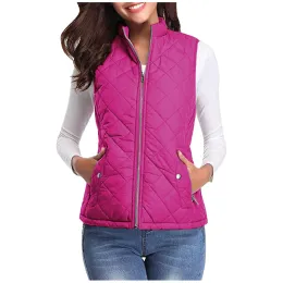 Jackor 2023 Autumn and Winter New Women's Fashion Casual Solid Color Stand Collar dragkedja Pocket Warm Cotton Vest Coat Roupas Feminina