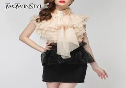 TWOTWINSTYLE Chiffon Bluse Tops Weibliche Ärmellose Perspektive Bowknot Rüschen Shirts Für Frauen 2018 Sommer Sexy Fashion9663801