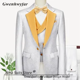 SUITS GN 2023 Formale Paisley Tuxedos Groom Wedding Weart Blazer Pants Whitcoat con capannone oro Gentle Men Party Prom Party Sumpe