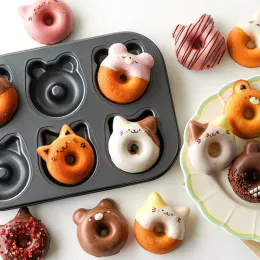 Formar 6cup Donut Cartoon Bear Baking Tools with Chocolate Cake Baking Tray, Nonstick Cake Pan Madeleine Mold, Mini Donut Muffin Pan